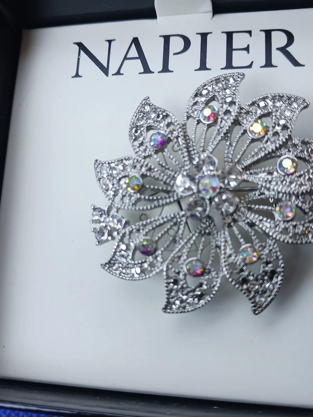 Napier Iridescent Crystal Floral Brooch